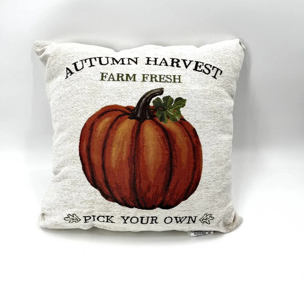 Okeo-Tex Fall Harvest Decorative Pillow Pumpkin Autumn Square Throw Pillow